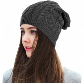 Skullies & Beanies Chunky Knit Beanie Stretch Unisex Braided Cable Slouchy Winter Hats Skip Cap - Deep Grey - CS187EYSKEC $12.50