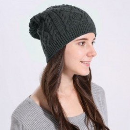 Skullies & Beanies Chunky Knit Beanie Stretch Unisex Braided Cable Slouchy Winter Hats Skip Cap - Deep Grey - CS187EYSKEC $12.50