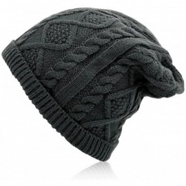 Skullies & Beanies Chunky Knit Beanie Stretch Unisex Braided Cable Slouchy Winter Hats Skip Cap - Deep Grey - CS187EYSKEC $12.50