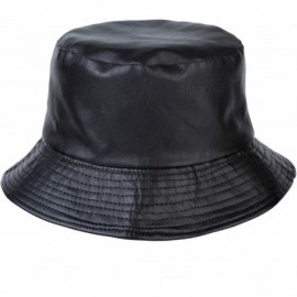 Bucket Hats Unisex Fashion Bucket Hat PU Leather Rain Hat Waterproof Fishmen Cap - Black - C018KLQWSGN $16.11