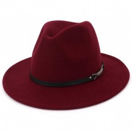 Fedoras Wide Brim Vintage Jazz Hat Women Men Belt Buckle Fedora Hat Autumn Winter Casual Elegant Straw Dress Hat - Wine a - C...
