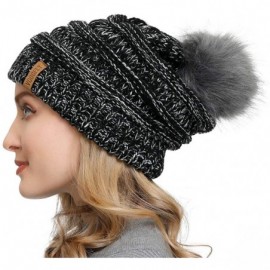 Skullies & Beanies Slouchy Beanie for Women Winter Hats Knit Warm Skull Ski Cap Faux Fur Pom Pom Hat Warm Ski Baggy Cap - CU1...