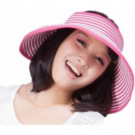 Visors Women's Summer Foldable Straw Sun Visor w/Cute Bowtie UPF 50+ Packable Wide Brim Roll-Up Visor Beach Hat - 01rose - CS...
