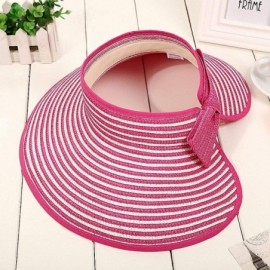 Visors Women's Summer Foldable Straw Sun Visor w/Cute Bowtie UPF 50+ Packable Wide Brim Roll-Up Visor Beach Hat - 01rose - CS...