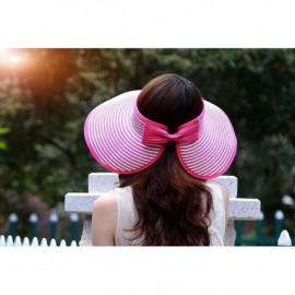 Visors Women's Summer Foldable Straw Sun Visor w/Cute Bowtie UPF 50+ Packable Wide Brim Roll-Up Visor Beach Hat - 01rose - CS...