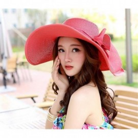 Sun Hats Women Big Bowknot Straw Hat Floppy Foldable Roll Up Beach Cap Sun Hat - Red - CF18D2XQR50 $11.74