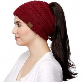 Skullies & Beanies Messy Bun Ponytail Magic Magic Sequin Beanie Hat Bundle Hair Tie (MB-730) - Burgundy - With Cc Ponytail Ho...