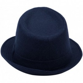 Fedoras Mens Womens Short Brim Classic Manhattan Trilby Fedora Hat - Navy - C41804NELCQ $13.14