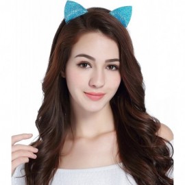 Headbands Christmas Headband Glitter Antlers Cat Ears Holiday Cosplay Party Costume - A - Blue - Cat Ears - CP184RQZ66A $7.68