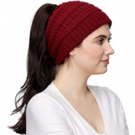 Skullies & Beanies Messy Bun Ponytail Magic Magic Sequin Beanie Hat Bundle Hair Tie (MB-730) - Burgundy - With Cc Ponytail Ho...