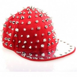 Baseball Caps Hedgehog Punk Studded Baseball Hip-hop Hat Spike Rivet Spiky Stud Cap - Red/Silver - CV11HNELCB9 $21.03