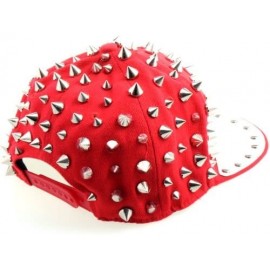 Baseball Caps Hedgehog Punk Studded Baseball Hip-hop Hat Spike Rivet Spiky Stud Cap - Red/Silver - CV11HNELCB9 $21.03