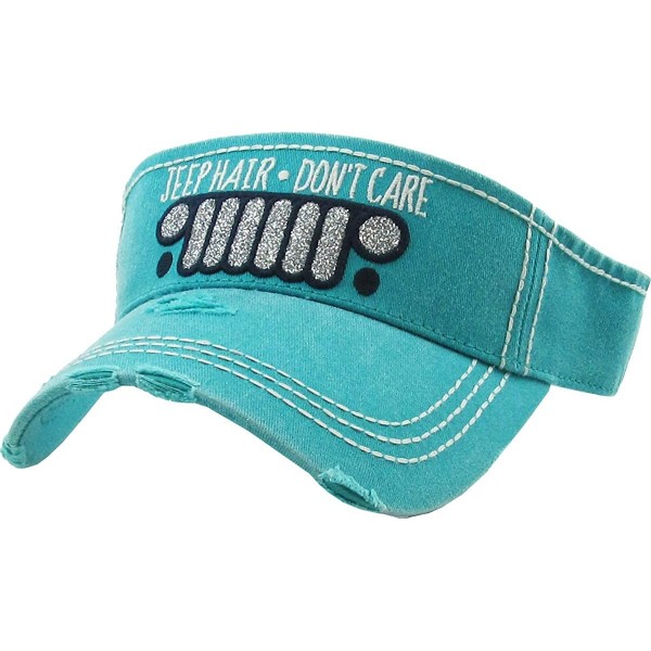 Baseball Caps Womens Baseball Cap High Ponytail Bun Half Visor Adjustable Athletic Hat - Jeep Hair Don't Care - Turquoise - C...