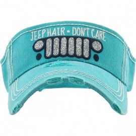 Baseball Caps Womens Baseball Cap High Ponytail Bun Half Visor Adjustable Athletic Hat - Jeep Hair Don't Care - Turquoise - C...
