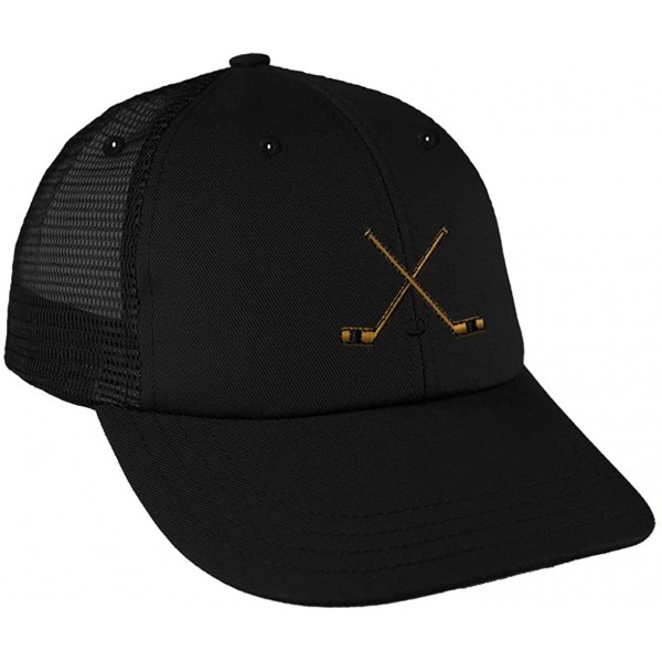 Baseball Caps Hockey Sticks Embroidery Design Low Crown Mesh Golf Snapback Hat Black - CK185DT3ELG $12.58