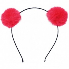 Headbands Girl's Adorable Fur Ball Pompom Ball Hair Hoops Headbands - Red - CH17X3KM9QK $10.99
