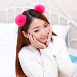 Headbands Girl's Adorable Fur Ball Pompom Ball Hair Hoops Headbands - Red - CH17X3KM9QK $10.99