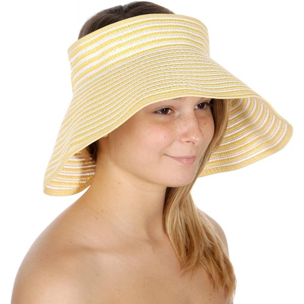Visors Sun Visor Beach Golf Protection Cap Women Summer Beach Hat- Outdoor Sports - Stripe Brim Yellow - CY18NUO500D $8.56