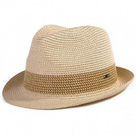 Fedoras Fedora Straw Fashion Sun Hat Packable Summer Panama Beach Hat Men Women 56-62CM - Typea_beige - CD18U398C5R $16.07