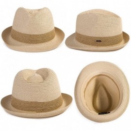 Fedoras Fedora Straw Fashion Sun Hat Packable Summer Panama Beach Hat Men Women 56-62CM - Typea_beige - CD18U398C5R $16.07