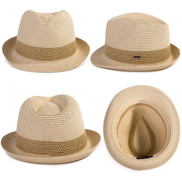 Fedora Straw Fashion Sun Hat Packable Summer Panama Beach Hat Men Women ...