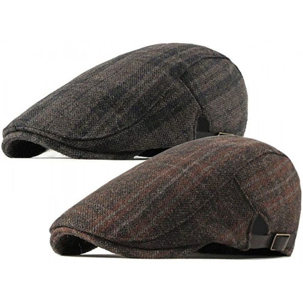 Newsboy Caps 2 Pack Men's Warm Wool Tweed Blend Newsboy Flat Cap Ivy Cabbie Driving Winter Hat - Dark Grey/Orange - CQ1895GYM...