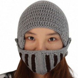 Skullies & Beanies Unisex Winter Handmade Crochet Knight Hat Beanie Removable Mask - Dark Gray - C911H0YQJAZ $8.13