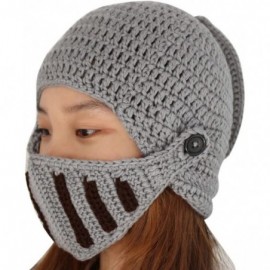Skullies & Beanies Unisex Winter Handmade Crochet Knight Hat Beanie Removable Mask - Dark Gray - C911H0YQJAZ $8.13