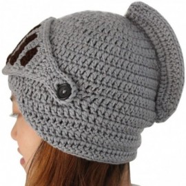 Skullies & Beanies Unisex Winter Handmade Crochet Knight Hat Beanie Removable Mask - Dark Gray - C911H0YQJAZ $8.13