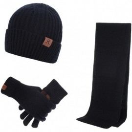 Skullies & Beanies 3 Pcs Winter Knit Beanie Hat Scarf and Touch Screen Gloves Set Fleece Lined for Men Women - Three Pcs Set-...