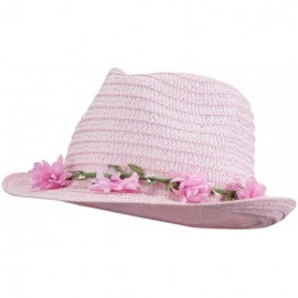 Fedoras Women's Flower Lei Paper Fedora - Pink - CH11V2VVROB $21.22