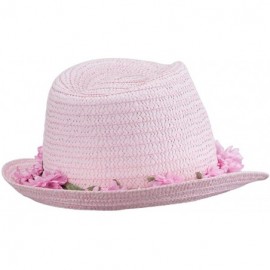 Fedoras Women's Flower Lei Paper Fedora - Pink - CH11V2VVROB $21.22