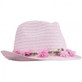 Fedoras Women's Flower Lei Paper Fedora - Pink - CH11V2VVROB $21.22