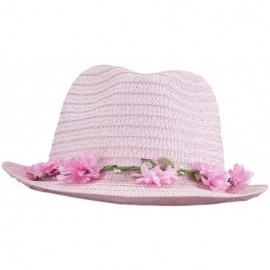 Fedoras Women's Flower Lei Paper Fedora - Pink - CH11V2VVROB $21.22