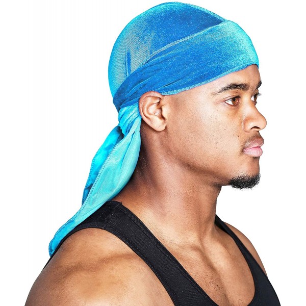 Skullies & Beanies Velvet Du-Rag-Premium Quality-Wave Cap Long Straps - Aqua Blue - CV180RU3QGZ $13.15