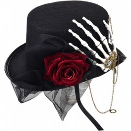 Fedoras Vintage Women/Men Fedora Steampunk Rose Lace Skeleton Hand Top Hat Gothic Party Gears Punk Hats Accessory - CZ18YKI0H...