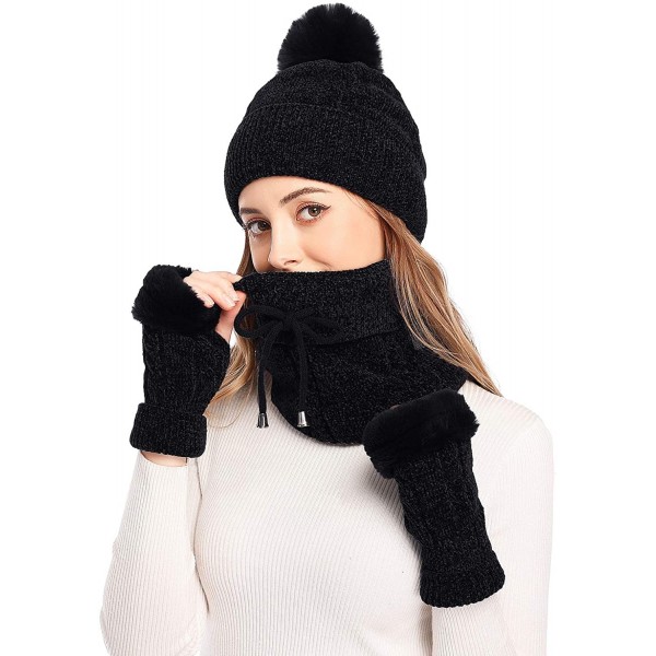 3 Pieces Knitted Hat Set Winter Thick Warm Knit Hat + Scarf + Touch ...