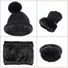 Skullies & Beanies 3 Pieces Knitted Hat Set Winter Thick Warm Knit Hat + Scarf + Touch Screen Gloves - Black_soft Chenille - ...