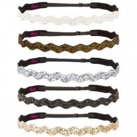 Headbands 5pk Women's Adjustable NO SLIP Wave Bling Glitter Headband Multi Gift Pack (Gold/Black/Silver/Brown/White) - CC1274...