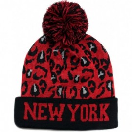 Skullies & Beanies Sk950 Leopard College Pom Beanie Hat - New York - Red/Black - CC11GM82UVD $15.19
