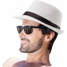 Fedoras Straw Fedora Hats for Men - Women Hat Summer Beach Hat Men Straw Hat Trilby Hat - CB18W37RKSA $15.96