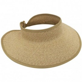 Sun Hats Women's Wide Brim Roll up Visor Packable Summer Sun Beach Hat - Paper Straw- Adjustable- UPF50+ - Multi-natural - CX...