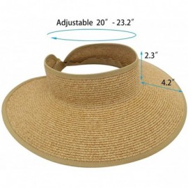 Sun Hats Women's Wide Brim Roll up Visor Packable Summer Sun Beach Hat - Paper Straw- Adjustable- UPF50+ - Multi-natural - CX...