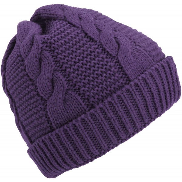 Skullies & Beanies Ladies/Womens Cable Knit Fleece Lined Winter Beanie Hat - Purple - CO120EELJAR $10.72