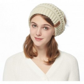 Skullies & Beanies Womens Winter Knit Beanie Hat Slouchy Warm Raccoon Fur Pom Pom Hat Caps for Women Ladies Girls - CB18ZXWM3...
