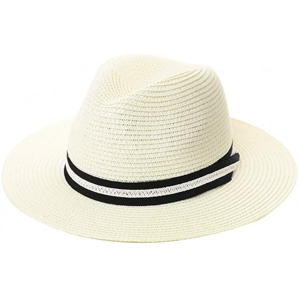 Fedoras Mens Womens Packable Straw Derby Panama Ribbon Band Sun Hat Fedora Summer - 00714white - C618SK4QOE7 $17.88