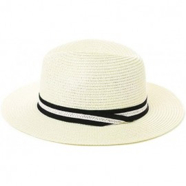 Fedoras Mens Womens Packable Straw Derby Panama Ribbon Band Sun Hat Fedora Summer - 00714white - C618SK4QOE7 $17.88