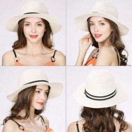 Fedoras Mens Womens Packable Straw Derby Panama Ribbon Band Sun Hat Fedora Summer - 00714white - C618SK4QOE7 $35.76