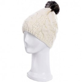 Skullies & Beanies Premium Twist Cable Knit Solid Color Winter Beanie Hat w/Pom Pom- Diff Colors - Cream - CC11PU0WUQT $9.46