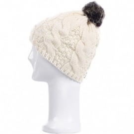 Skullies & Beanies Premium Twist Cable Knit Solid Color Winter Beanie Hat w/Pom Pom- Diff Colors - Cream - CC11PU0WUQT $9.46